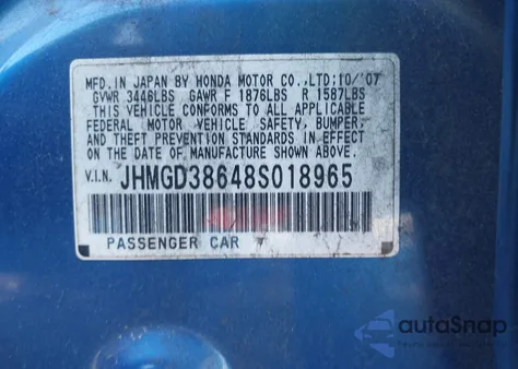 2008 Honda Fit Sport z USA, uszkodzony, nr VIN JHMGD38648S018965